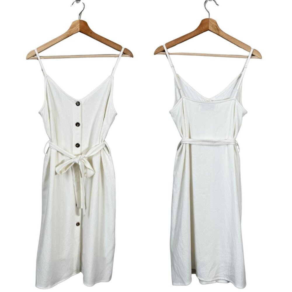 Elizabeth Crosby Emma Tie Waist Mini Dress Women's Small Ivory Button Up Neutral